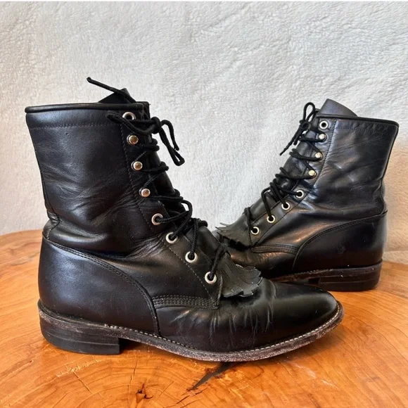 Justin Boots ✨ Kaddie Lacer Black Leather Boots - Picture 2 of 4